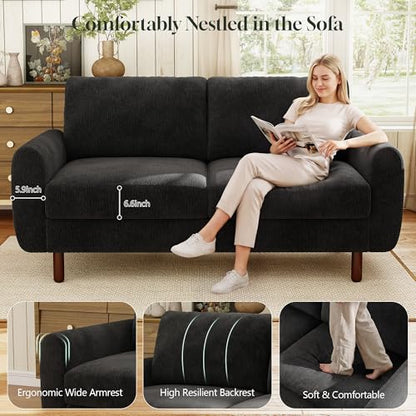 68" Loveseat Sofa, Comfy Chenille Fabric Couches for Living Room with Spring Cushion and Solid Wood Frame, Modern Deep Seat Couch for Bedroom, Apartment, Office, Easy Assembly, Black - color: Black