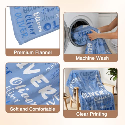 Personalized Blanket with Name, Custom Name Blanket Gifts for Kids Adults Boys Girls Teen, Soft Customized Fleece Flannel Throw for Bedroom Living Room, Birthday Christmas - color: Bright Blue