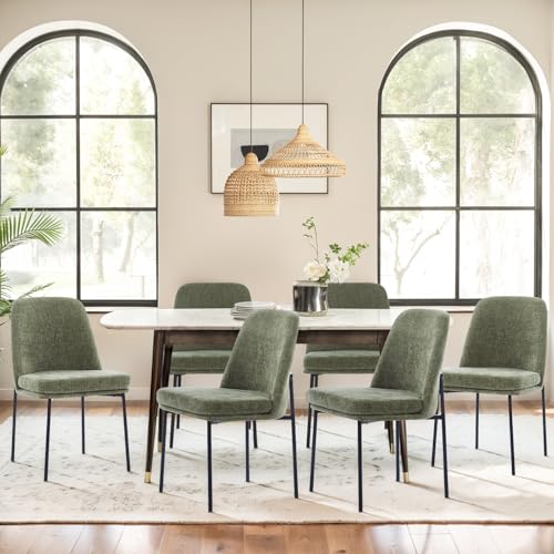 COLAMY Upholstered Dining Chairs Set of 6, Modern Dining Room Chairs with Curved Back and Metal Legs, Dinner Chair Kitchen Chairs for Dining Room and Living Room, Green - color: Green-f, size: Set of 6