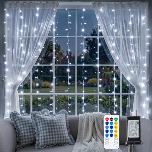 200 LED Curtain Lights Plug in, 6.6x6.6FT Fairy Lights, Cool White | Remote Control, 8 Modes And Connectable Hanging String Lights For Bedroom, Dorm, Party, Wedding Backdrop And Outdoor Decor - color: White, size: 200 LED