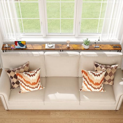 ELYKEN 47.2" Narrow Console Table with Outlet, Sofa Table Behind Couch | Extra Long Skinny Entryway Tables with Charging Station for Living Room, Hallway, 5.9 x 47.2 x 29.5in, Rustic Brown - color: Rustic Brown, size: 5.9"DX47.2"WX29.5"H