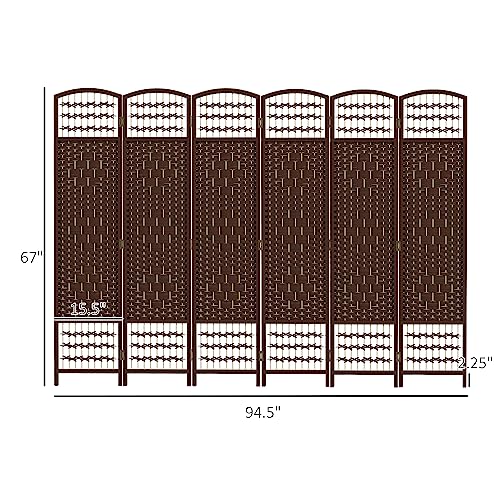 HOMCOM 6 Panel Room Divider, Folding Privacy Screen, 5.6', Brown | Room Separator, Wave Fiber Freestanding Partition Wall Divider - color: Brown, size: 6 Panel