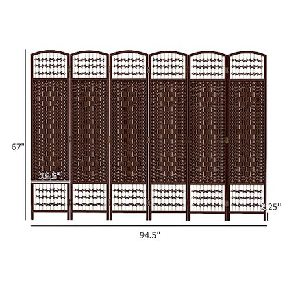 HOMCOM 6 Panel Room Divider, Folding Privacy Screen, 5.6', Brown | Room Separator, Wave Fiber Freestanding Partition Wall Divider - color: Brown, size: 6 Panel