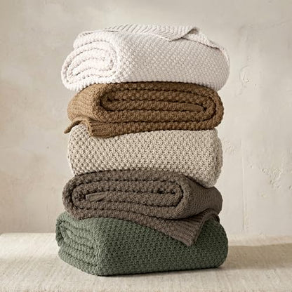 EVERGRACEHOME Chunky Chenille Knit Throw Blanket, 90 x 90, Camel Brown | Sculpted Moss Stitch, Chic Modern Farmhouse, All-Season Warmth, OEKO-TEX® Certified, Oversized Queen for Couch, Bed, Sofa - color: Camel Brown, size: 90" X 90"