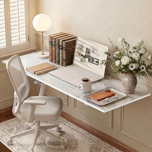 GOYLSER Wall Mounted Folding Table for Office, White Marble Fold Down Desk Laundry Folding Table Wall Mounted for Laundry Room/Home Kitchen, Length 47" Width 20.5" - color: White Marble, size: 47"x20.5"