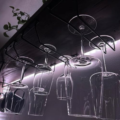 10.8 Inch Black Wine Glass Rack, Under Cabinet Wine Glass Holder Stainless Steel Stemware Rack - Hanging Stemware Holder for Cabinet Kitchen Bar, Set of 2 - color: Black, size: 10.8 Inch 2 Pack