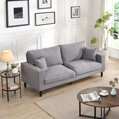 74" Light Gray Three Seater Sofa Couch, High Resilience Upholstered Comfy Couch with 2 Pillows Sturdy Wood Frame Space Saving Modern Sofa Living Room Bedroom Apartment Small Space (Light Gray 3 Seat) - color: Light Gray, size: 3 Seat