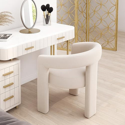 HNY Modern Linen Barrel Single Dining Chair, Ivory | Upholstered Accent Armchair With Wide Seat Elegant Design For Living Room Bedroom Vanity And Small Spaces - color: Ivory Linen