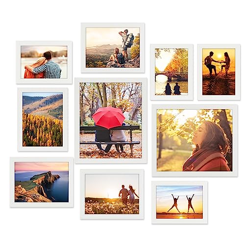 Giftgarden 10-Pack White Picture Frames for Various Sizes Photos, Two 8x10, Four 5x7, Four 4x6, Multi Assorted Modern Frame Collage for Wall or Tabletop Display - color: White Without Mat
