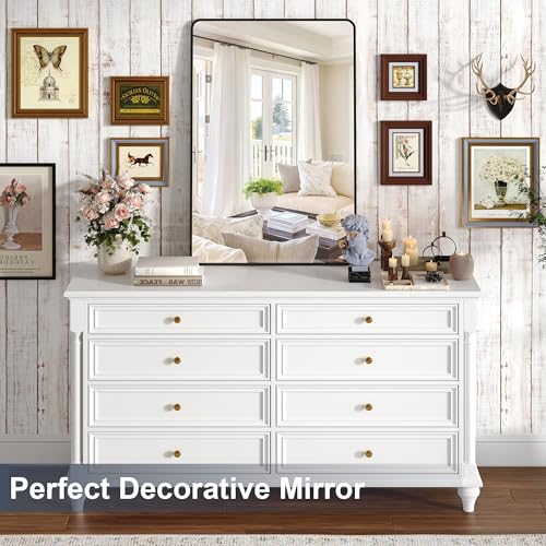 Krymnar 36"x24" Bathroom Vanity Mirror Over Sink, Black Rectangular Aluminum Frame with Rounded Corner(Small-Radius), HD Shatterproof Glass & Rust-Proof Wall Mirror for Bedroom, Living Room, Entryway - size: 36"L x 24"W