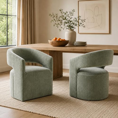 Barrel Accent Chair with Casters, Contemporary Upholstered Arm Chair with Wraparound Back, Plush Rounded Seat, Pedestal Base for Living Room Bedroom Office, Green - color: Green