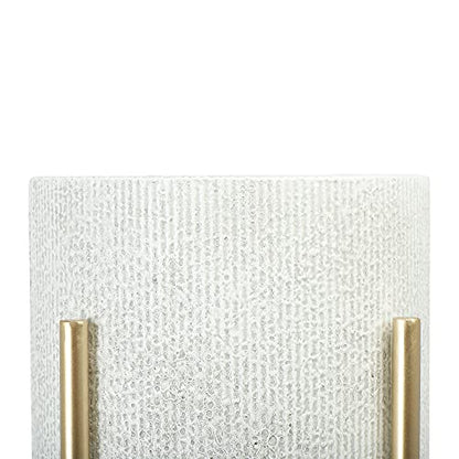 Main + Mesa Modern Boho Embossed Metal Planters with Stands, White and Gold, Set of 2 Sizes - color: Light Grey With Gold Stand