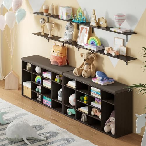 Shoe Storage Bench with Cushion, 16-Cubby Shoe Rack with Seat | 40.9"L Entryway Shoe Organizer Bench, Adjustable Shelves for Boots, Removable Washable Cushion, Closet/Hallway, Espresso - color: Espresso, size: 16 Cubby