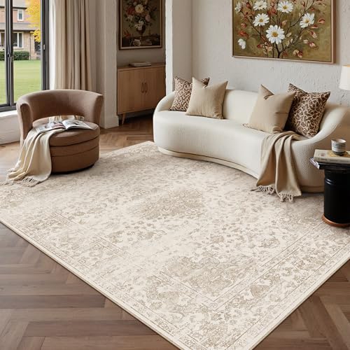 Light Brown 5x7 Area Rug Washable for Living Room | Living Room Rug,Vintage Rug,Bedroom,Dining Room,Office,Farmhouse,Non-Shedding,Non Slip,Low Pile,Soft - color: Light Brown, size: 5' x 7' (Rectangular)