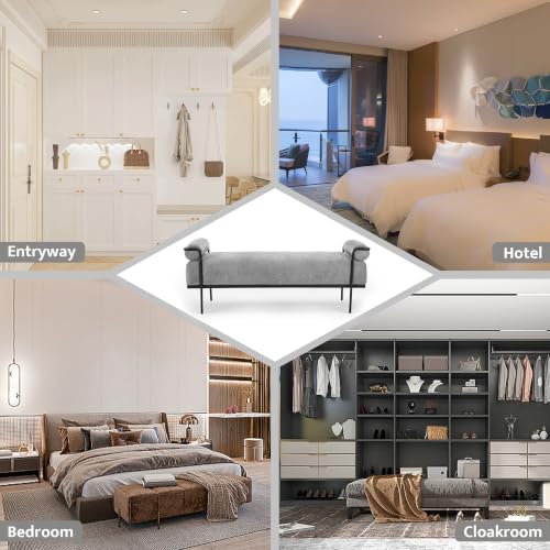 SOFTHION 61.2" End of Bed Bench, Chenille Upholstered Entryway Bench, Grey | Modern Upholstered Bench Ottoman, Footrest Stool with Sturdy Metal Frame and Legs for Living Room/Foyer/Mudroom/Hallway - color: Grey