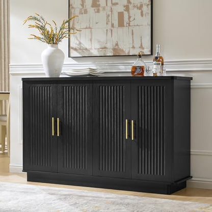 Okvnbjk Modern Sideboard Buffet Cabinet with Storage, Black | Fluted Coffee Bar Cabinet with 4 Doors & Adjustable Shelves for Kitchen, Dining Room, Living Room & Hallway - color: Black