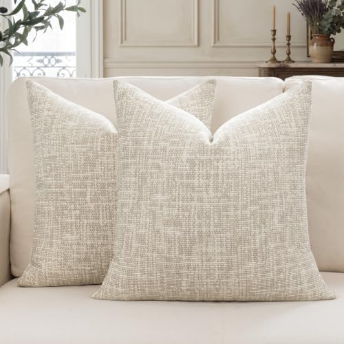 MATTINS Chenille Decorative Throw Pillow Covers 20x20 2PC, Grey | Neutral Textured Pillow Covers, Modern Yarn- dyed Home Decor, Farmhouse Boho Accent Cushion Covers for Couch Sofa Living Room - color: Grey, size: 20" x 20" (Pack of 2)