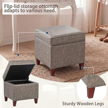 17” Faux Leather Storage Ottoman with Wooden Legs, Upholstered Square Flip-Top Footrest, Extra Seat or Coffee Table for Living Room, Bedroom, Entryway, Coffee Brown - color: Coffee Brown