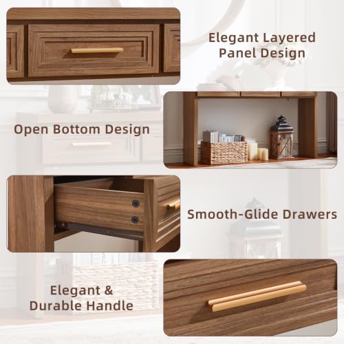 RWYHG 47" Entryway Table with 3 Drawers, Wood Console Table, Light Walnut | Layered Drawer Front Design , Open Bottom Storage, Farmhouse Behind Couch Table, Entry Table for Living Room Hallway& Foyer - color: Light Walnut