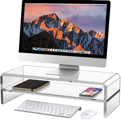 Egchi Acrylic Monitor Stand, 2 Tiers Computer Monitor Riser(20x8x5.5 Inch), Monitor Riser/Computer Stand for Home,Office,Business,PC Desk Stand for Keyboard Storage& Multi-Media Laptop Printer Screen | Computer Stand for Home,Office,Business,PC Desk Stand