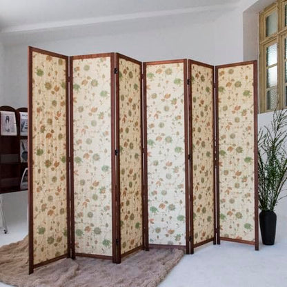 6 Panel Bamboo Room Divider, Double-Sided Folding Privacy Screen | Double-Sided Floral Pattern, 5.6 ft Bamboo Print Folding Divider Panel, Divider for Room Separation, Decorative Panel Screen - size: 6 Panel