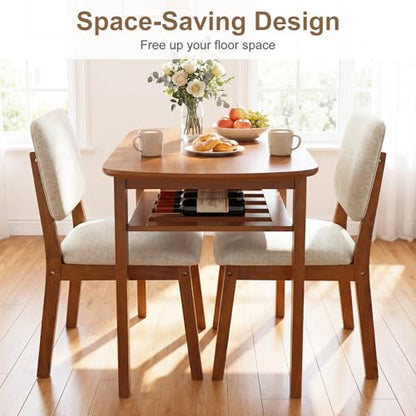 Giantex Dining Table Set for 2, Space Saving Kitchen Table and Chairs Set w/Rubber Wood Frame, Storage Rack, Padded Seats & Backrests, Dinette Set for Small Space, Apartment, Dining Room, Walnut - color: Walnut