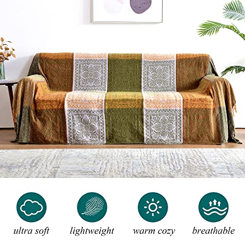 Boho Throw Blanket, Bohemian Tassels Throw Blankets for Bed Couch Soft Chair， Chenille Fringe Tassels (New Green, Large 86 * 102Inches) - color: New Green, size: Large (86 x 102 in)