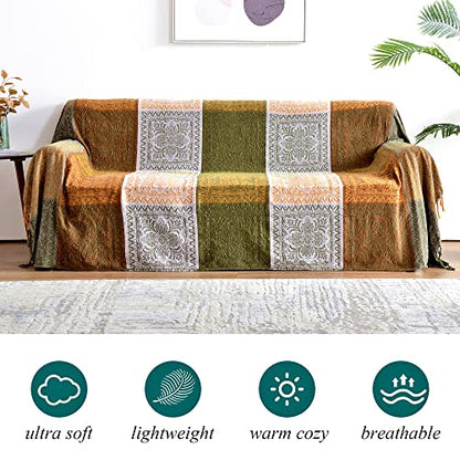 Boho Throw Blanket, Bohemian Tassels Throw Blankets for Bed Couch Soft Chair， Chenille Fringe Tassels (New Green, Large 86 * 102Inches) - color: New Green, size: Large (86 x 102 in)