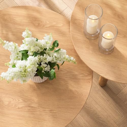 Nesting Coffee Table Set of 2, Wood Look, Round Side Tables | 1.2" Thick Top, Versatile Nesting Tables for Living Room, Apartment, or Office. Sturdy MDF, Space-saving Design - color: Natural Wood