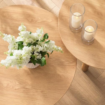 Nesting Coffee Table Set of 2, Wood Look, Round Side Tables | 1.2" Thick Top, Versatile Nesting Tables for Living Room, Apartment, or Office. Sturdy MDF, Space-saving Design - color: Natural Wood
