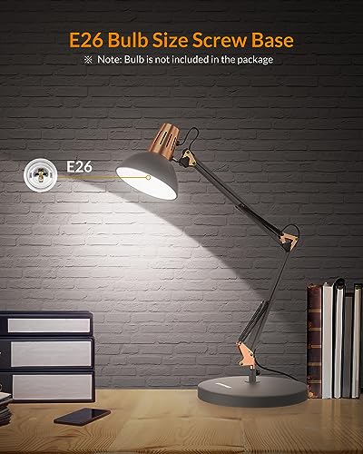 LEPOWER Metal Adjustable Desk Lamp with Clamp, Swing Arm for Home Office | Gooseneck, Architect Style, Eye-Caring Table Lamp, On/Off Switch, E26 Base, Reading for Dorm, Bedroom, Study, Back to School - color: Sand Black
