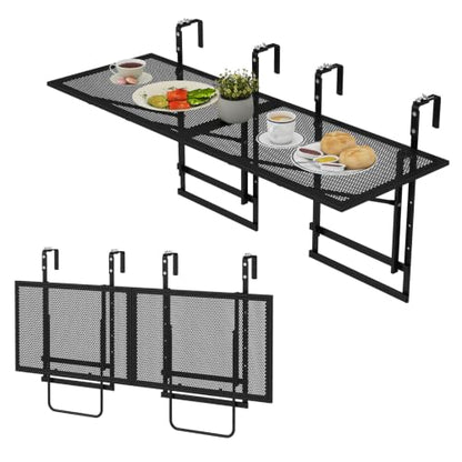Tangkula Balcony Railing Table, 48" Outdoor Space-Saving Folding Hanging Table with 5-Level Adjustable Height, Metal Frame, Fits Railings Up to 1.5"-3.5" Thick for Patio, Porch, Deck - size: 48" x 16" x 23.5"-31"