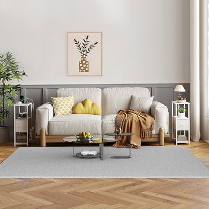 TUTOTAK Small Narrow End Table with Charging Station, Set of 2 | Side Table with Outlets, Nightstand with Cloth Drawer, Couch Table for Living Room, Bedroom, Bedside, White TB01BW058 - color: White, style: 1 Drawer & Plug