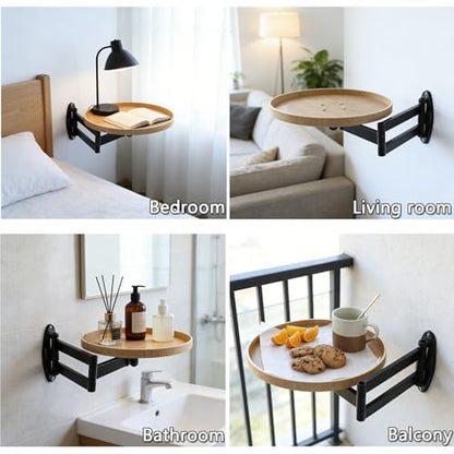 Retractable Wall Mounted Folding Table, 11.8" Adjustable Small Folding Round Desk with Retractable Aluminum Alloy Brackets for Bedroom Bathroom Balcony Living Room Saving (Oak Color) - color: Oak Color