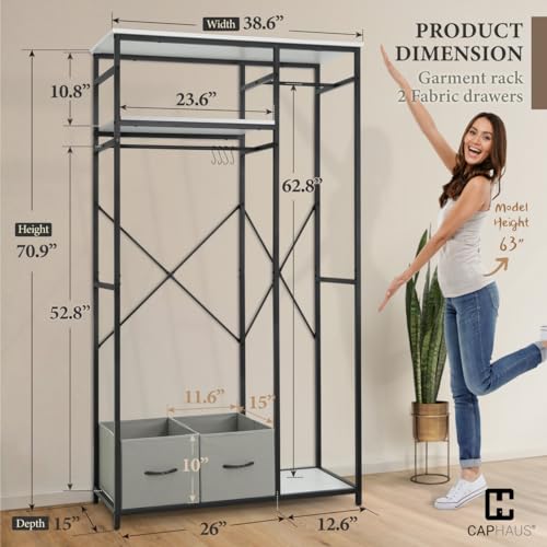 CAPHAUS 550 lbs Capacity Heavy Duty Clothing Rack, 40" W Metal Garment Rack with Drawers Hanging Rods and Wood Shelves Freestanding Closet Organizer, White Board - color: White, size: 40 Inch