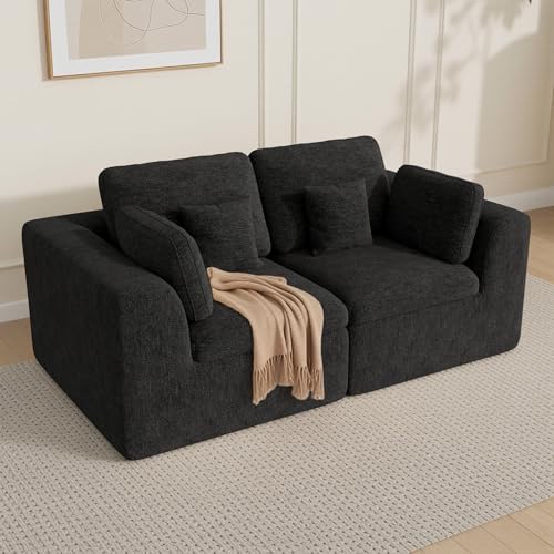 Luxanimarion 85'' Loveseat Sofa, Cloud Boneless Couches for Living Room, 2 Seater Modular Sectional Sofa,Oversized,Black Chenille - color: Black, size: Love Seat