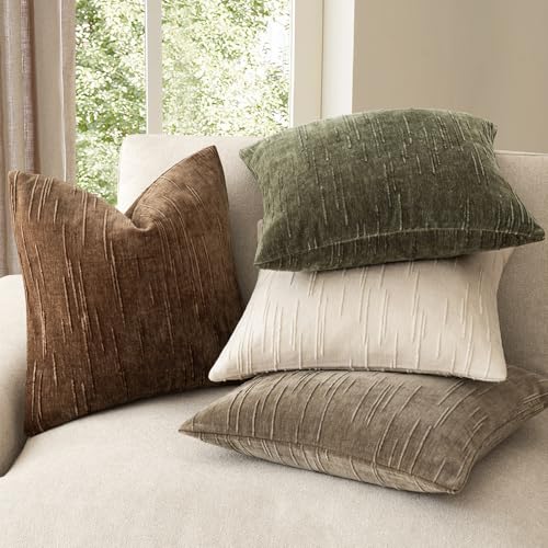 Foindtower Pack of 2 Slubby Textured Chenille Throw Decorative Pillow Covers Square Accent Solid Cushion Cover Neutral Farmhouse Pillow Case for Couch Sofa Bedroom Living Room 20x20 Inch,Dark Bronze - color: Dark Bronze, size: 20" x 20" (Pack of 2)