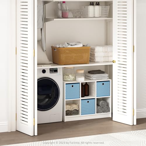 Furinno Cubic Closet Organizers and Storage, 6-Cube Closet Organizer with Bins, Open Shelf Storage, for Wardrobe, Bedroom, Living Room, White - color: White/Light Blue