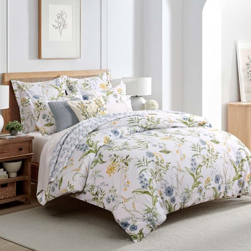 Levtex Home Viviana Blue Reversible Twin/Twin XL Comforter Set (68x88in) with 1 Pillowcase (26x20in) - Floral - Blue, Green, Yellow, White - 100% Cotton Twin Size Comforter Set - Soft, Pre-Washed - color: Blue, size: Comforter - Twin