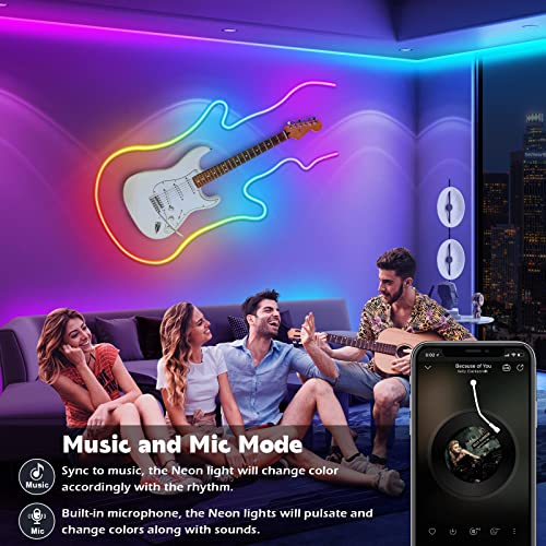 32.8Ft Neon Rope Lights,Flexible Led Rope Lights Control with App/Remote,Multiple Modes RopeLights,IP65 Outdoor RGB Led Neon Lights NonWater Resistant,Music Sync Gaming Led NeonLight Strip - size: 32.8FT