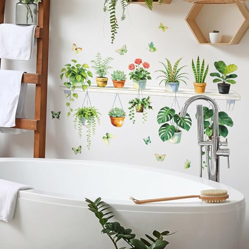 Green Plant Wall Decals 3D Bonsai Tropical Betterfly Wall Sticker Creative Vinyl Peel and Stick Removable Wall Art Decor for Living Room Bedroom Home Office (Green Plant 5) - style: Green Plant 5