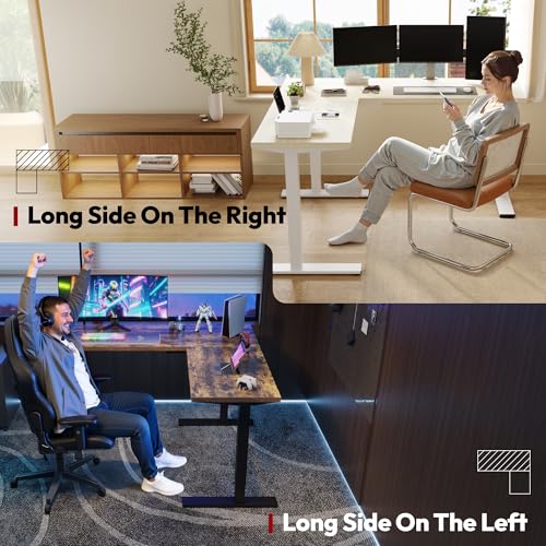 SANODESK 71x63 Reversible L-Shaped Electric Standing Corner Computer Desk | 28.3"-45.9" Adjustable Height, 4 Presets, 3-Leg Holds 220 Lbs, Spacious Top For Multi-Monitors, 2-Box Ship, Rustic Brown