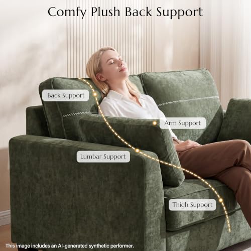 65.4" Loveseat Sofa, Chenille Love Seat with 2 Pillows, Green | Easy Assembly, Pocket Spring Cushions, Comfy Modern Small Couch for Living Room, Bedroom, Apartment, Office - color: Green, size: 65.4" Loveseat Sofa