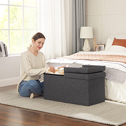 SONGMICS MAZIE Collection - 30 Inches Storage Ottoman, Foldable Storage Bench with Flipping Lid, 660 lb Load Capacity, for Entryway, Living Room, Bedroom, Dark Gray ULSF46GYZ - color: Dark Gray, size: 15"D x 30"W x 15"H, style: Modern