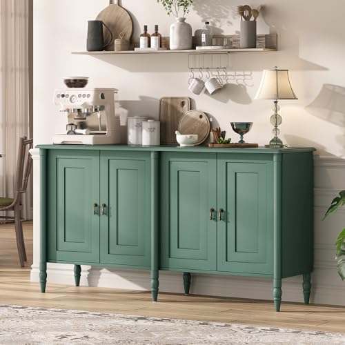 Jiansu furni Buffet Cabinet with Storage, 59" Vintage Sideboard,Credenza Coffee Bar for Kitchen, Dining Room, Entryway, Living Room, Green - color: Green_4 Doors
