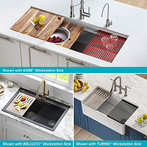 Kraus Multipurpose Workstation Sink Roll-Up Dish Drying Rack, Colander and Trivet in Green, KRM-11GR