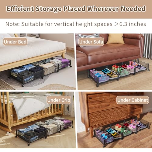 47.2'' Long Under Bed Storage on Wheels, 57.6L Large Capacity Rolling Under the Bed Storage Containers, Tool-Free Assembly Foldable Underbed Shoes Clothes Toy Drawers - size: 1 Pack (47.2×15.7")