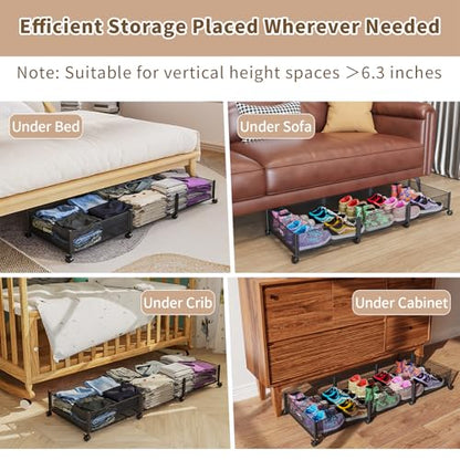 47.2'' Long Under Bed Storage on Wheels, 57.6L Large Capacity Rolling Under the Bed Storage Containers, Tool-Free Assembly Foldable Underbed Shoes Clothes Toy Drawers - size: 1 Pack (47.2×15.7")