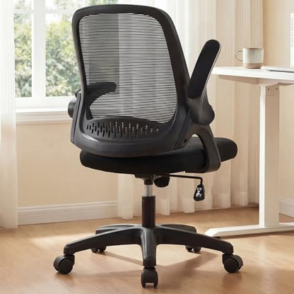 NEO CHAIR Office Desk Chair, Ergonomic Mesh with Flip-Up Arms, All Black | Lumbar Support, Height Adjustment, 360° Swivel and Rolling Base, Space-Saving Design for Home Office, Vanity or Study - color: All Black