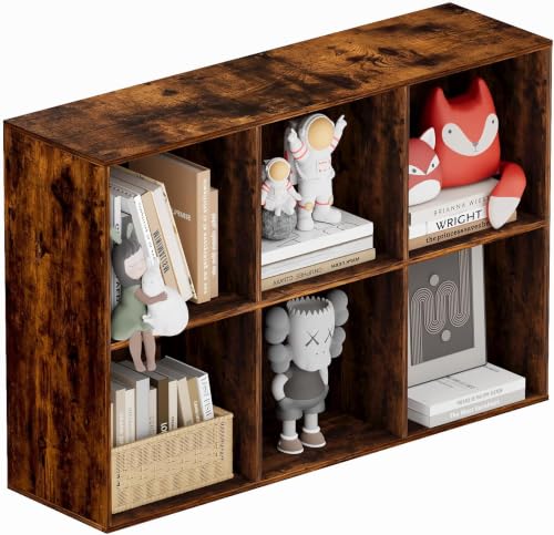 Book Shelf, Wooden Cube Storage Organizer with 11" Open Cubes, Stackable Bookcase for Room Divider Storage, 2 Tier Bookshelf for Living Room, Bedroom, Office (Indonesian Antique Oak, 6-Cube) - color: Indonesian Antique Oak, size: 6-Cube